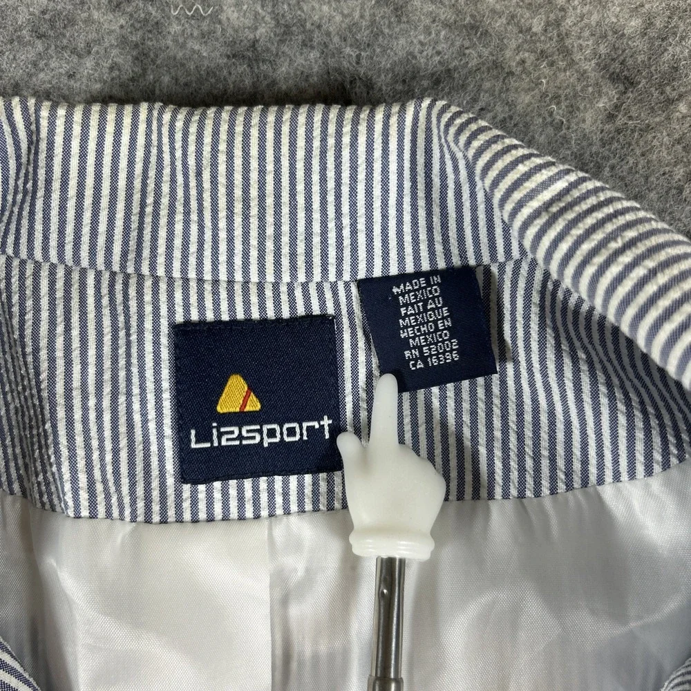 Vtg Liz Claiborne Sport‎ Seersucker Blazer Women's 8 Blue White Striped Nautical